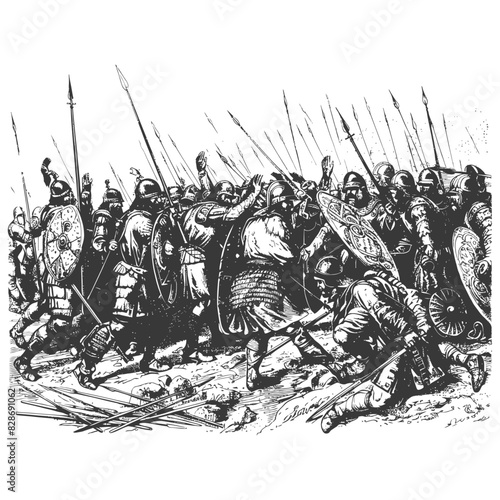ancient war situation with old engraving style