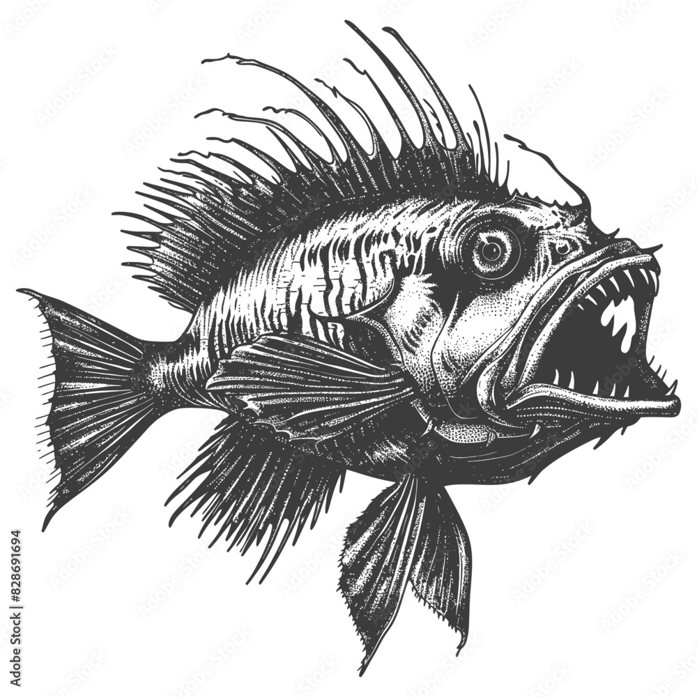 Anglerfish Fish from deep sea with old engraving style Anglerfish Fish from deep sea with old engraving style
