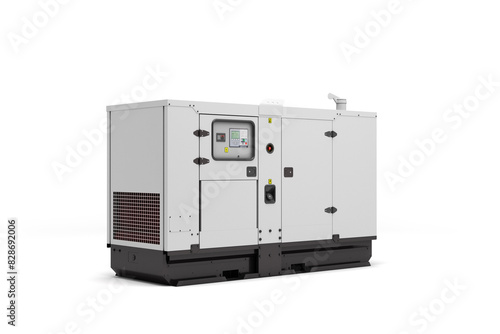 Obraz na płótnie Mobile diesel generator for emergency electric power right view 3d render on white w salonie
