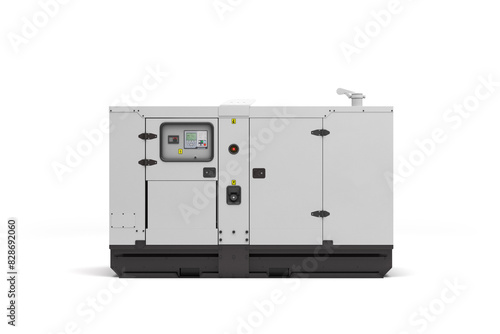 Mobile diesel generator for emergency electric power front view 3d render on white