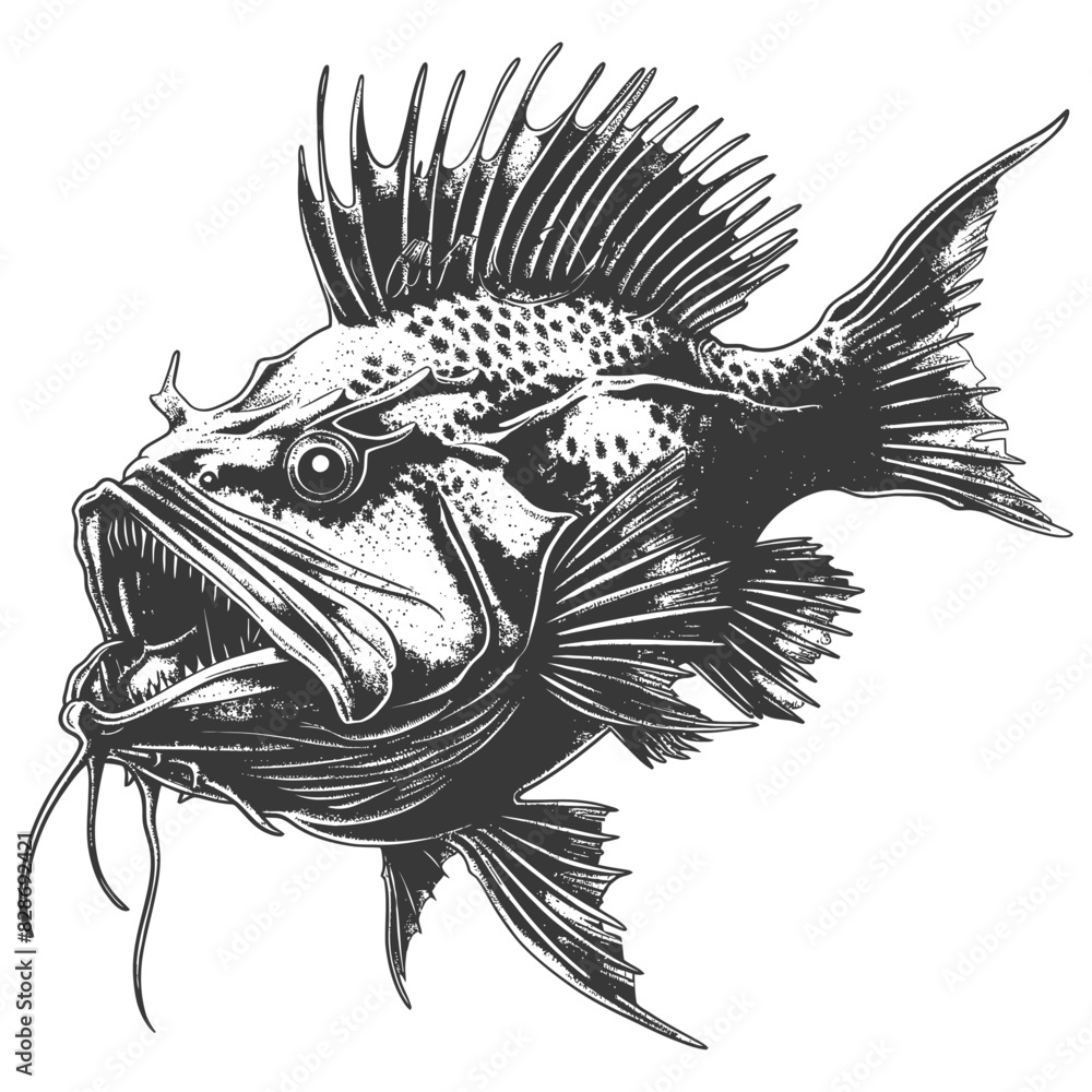 Anglerfish Fish with old engraving style Anglerfish Fish with old engraving style