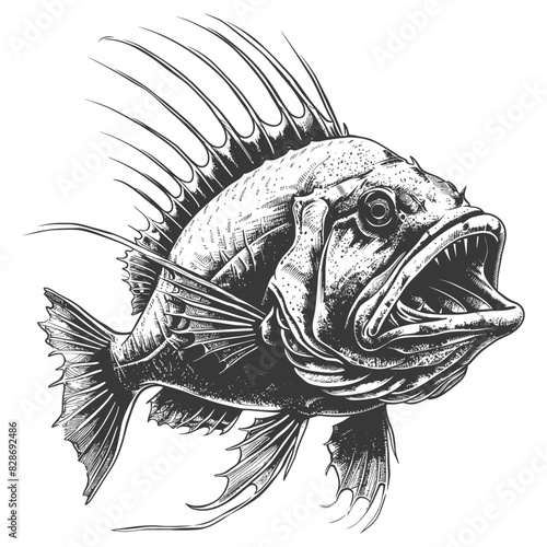 Anglerfish Fish with old engraving style