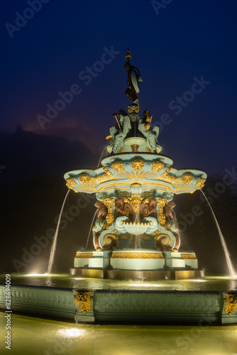 Ross Fountain At Night In Edinburgh, Scotland, UK
