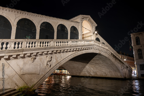 Rialto Bridge At Night In Venice, Italy