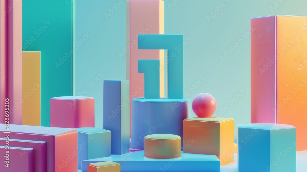 Collection of geometric shapes with a pastel color palette Collection of geometric shapes with a pastel color palette