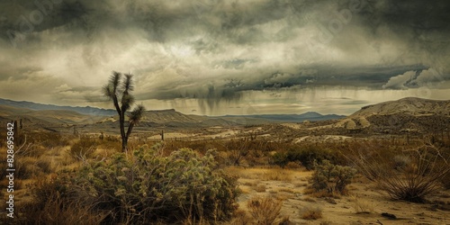 valley desert landscape, overcast cloudy skies