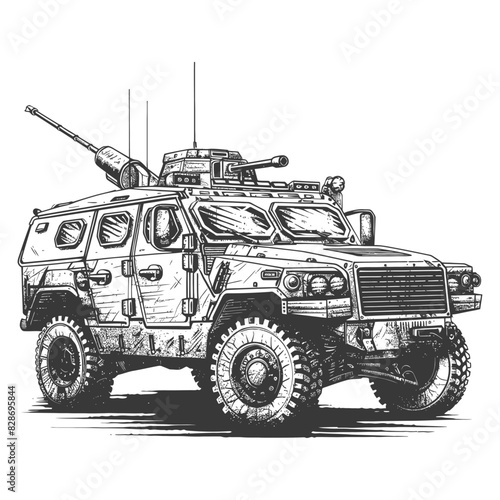 armored vehicle with old engraving style