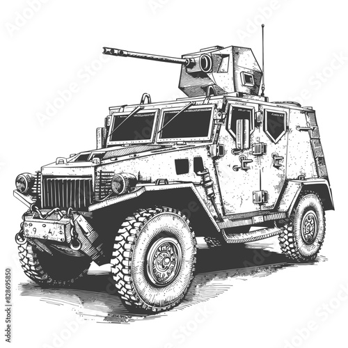 armored vehicle with old engraving style