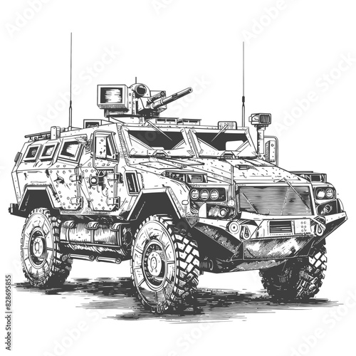 armored vehicle with old engraving style