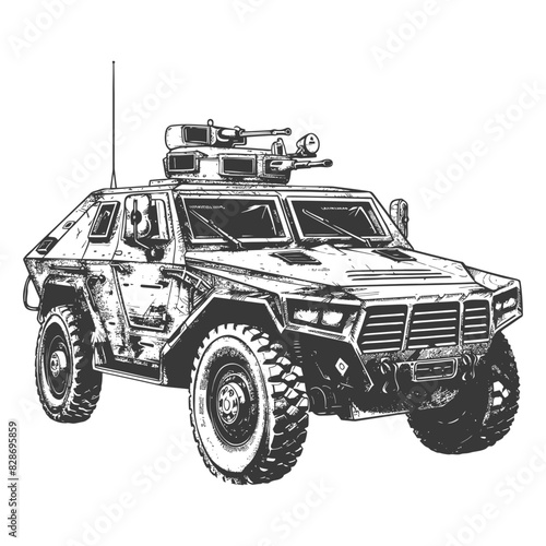 armored vehicle with old engraving style