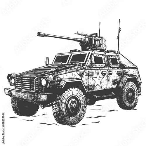 armored vehicle with old engraving style