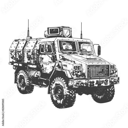 armored vehicle with old engraving style