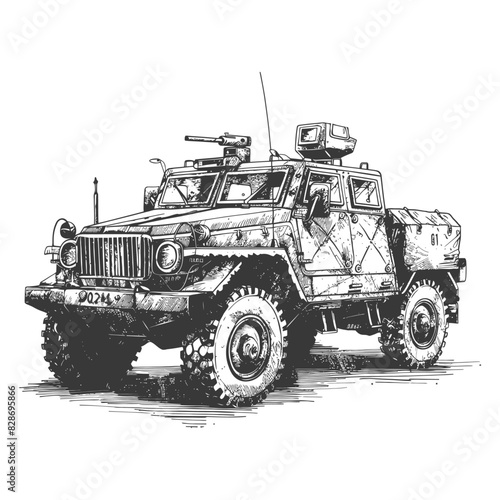 armored vehicle with old engraving style