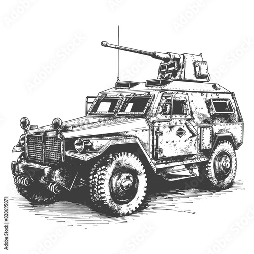 armored vehicle with old engraving style