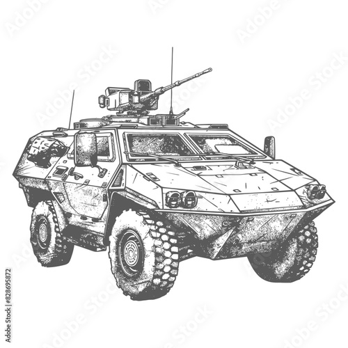 armored vehicle with old engraving style