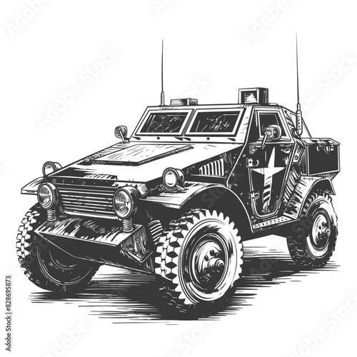 armored vehicle with old engraving style