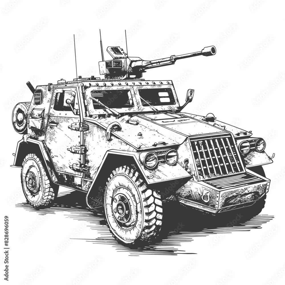 armored vehicle with old engraving style armored vehicle with old engraving style