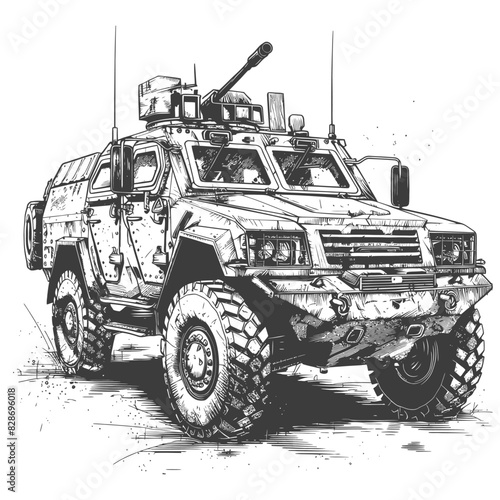 armored vehicle with old engraving style