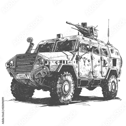 armored vehicle with old engraving style