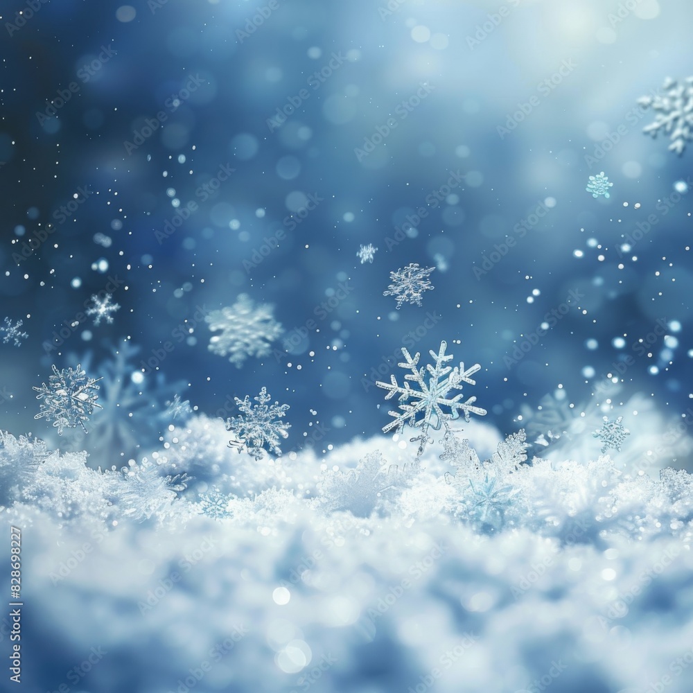 Close-up of beautiful snowflakes falling on a snowy ground, capturing the essence of winter's serene and tranquil beauty. Close-up of beautiful snowflakes falling on a snowy ground, capturing the essence of winter's serene and tranquil beauty.