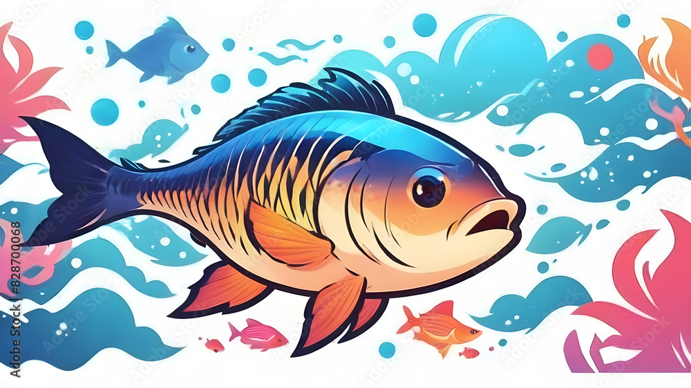 Colored fish themed logo icon symbol emblem, Generative AI Colored fish themed logo icon symbol emblem, Generative AI