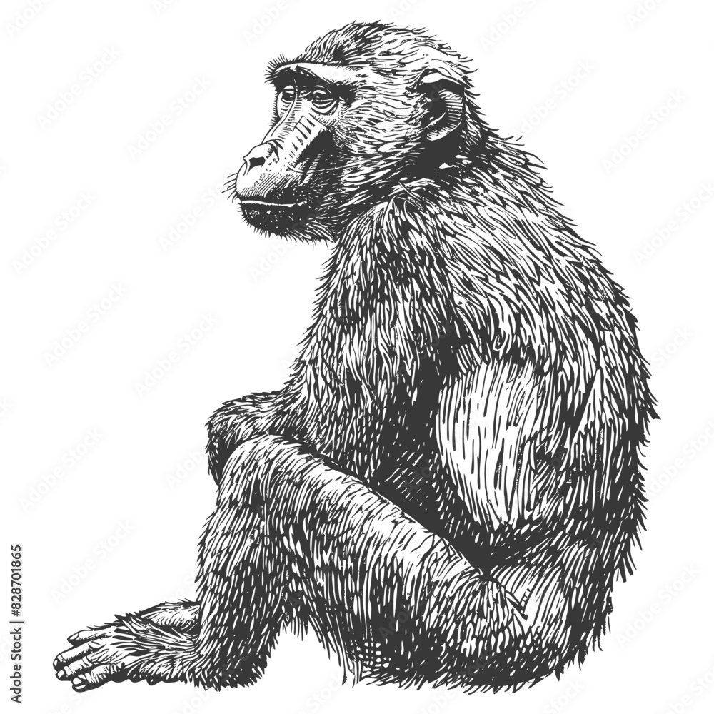 Baboon animal with old engraving style Baboon animal with old engraving style