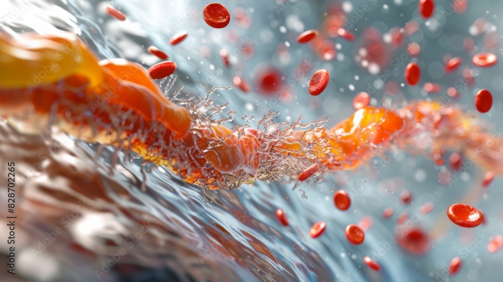 Visualize a cross section of an artery displaying the formation of cholesterol deposits on the