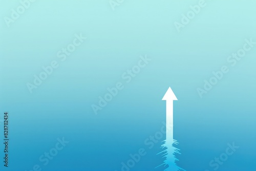 The concept of progress depicted through simplicity: a lone arrow pointing upwards against a gradient blue background, symbolizing growth and advancement.