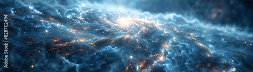 Exploring visually the theoretical aether, an age-old notion of a celestial substance permeating the voids of space.