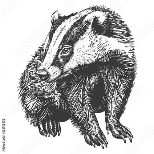 badger animal with old engraving style