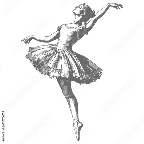 ballerina in action with old engraving style