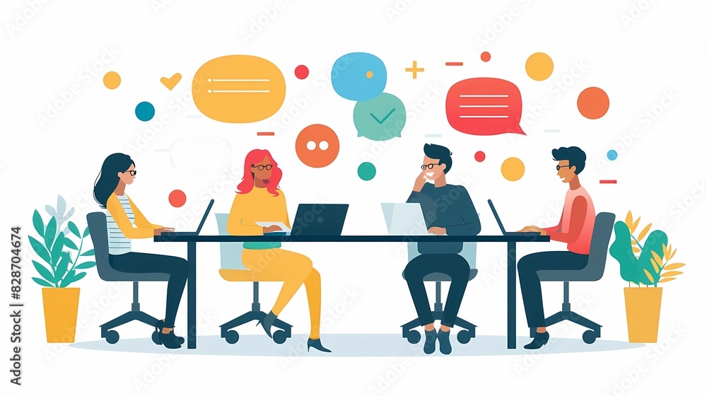 Imagine a flat design of an exit interview session Imagine a flat design of an exit interview session
