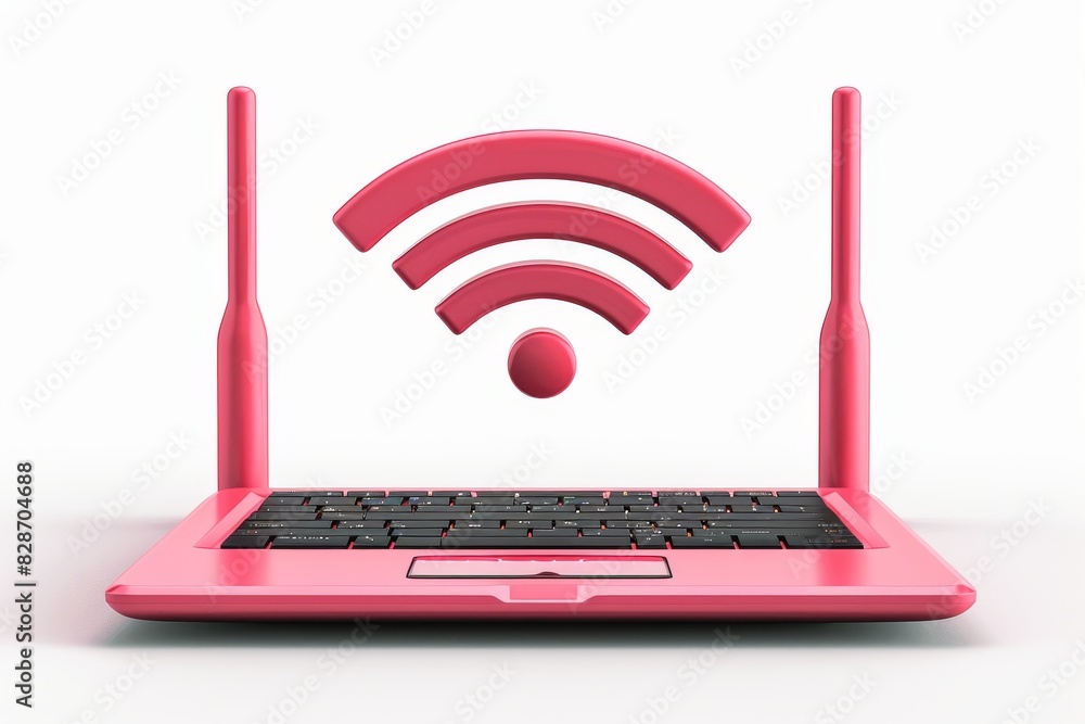 Sleek pink router streaming robust Wi Fi signals, symbolizing powerful home internet connectivity in a modern setting Sleek pink router streaming robust Wi Fi signals, symbolizing powerful home internet connectivity in a modern setting