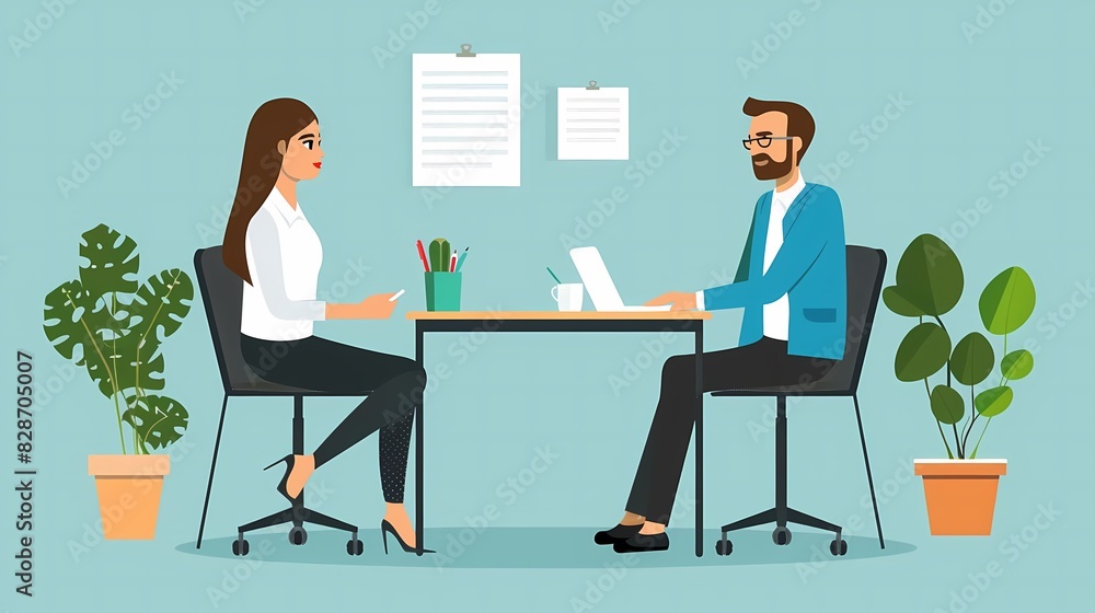 Imagine a flat design of an HR manager conducting a job interview Imagine a flat design of an HR manager conducting a job interview