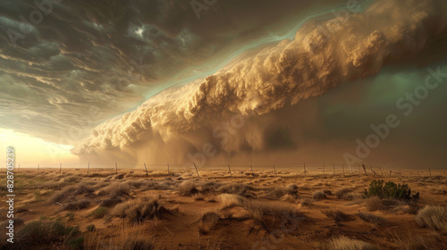 Dust, sand storm, unsustainable farming, climate change concept
