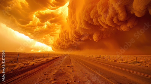 Huge dust storm, unsustainable farming, erosion concept photo