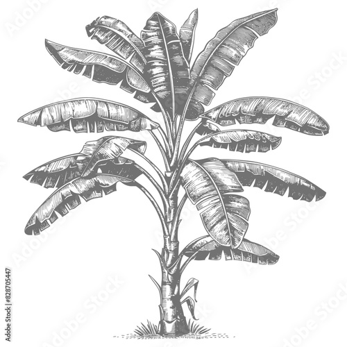 banana tree with engraving style