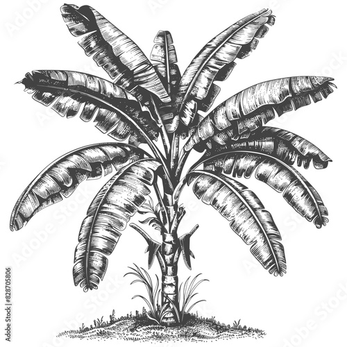 banana tree with old engraving style