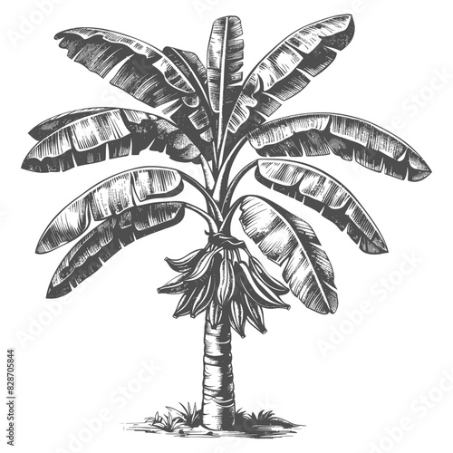 banana tree with old engraving style
