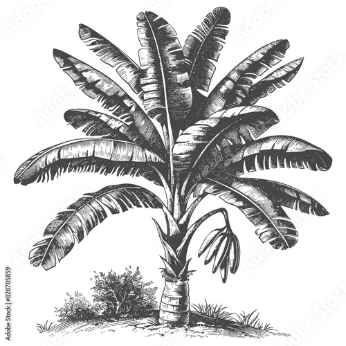 banana tree with old engraving style