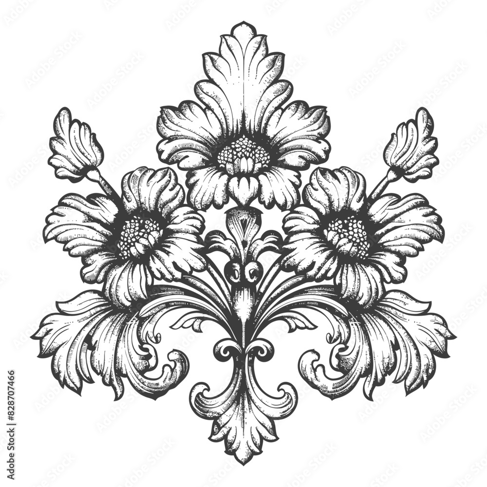 Baroque ornament filigree floral element with engraving style Baroque ornament filigree floral element with engraving style