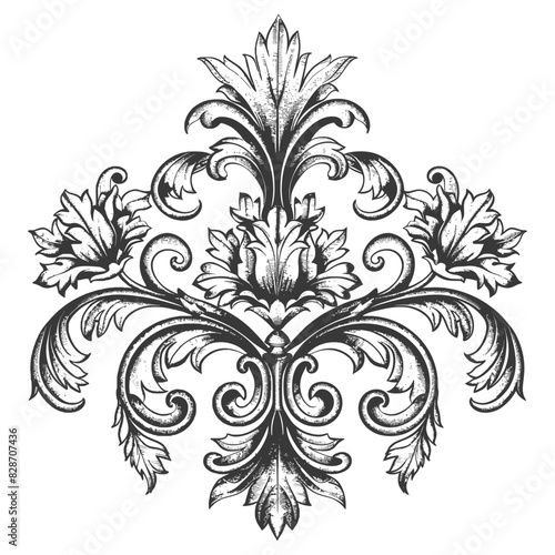 Baroque ornament filigree floral element with engraving style