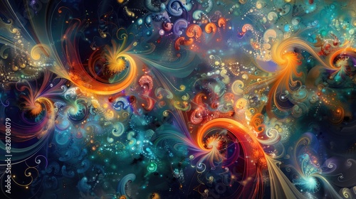 Swirling patterns intermingling with bursts of vivid colors in a harmonious and enchanting display. © Parveen