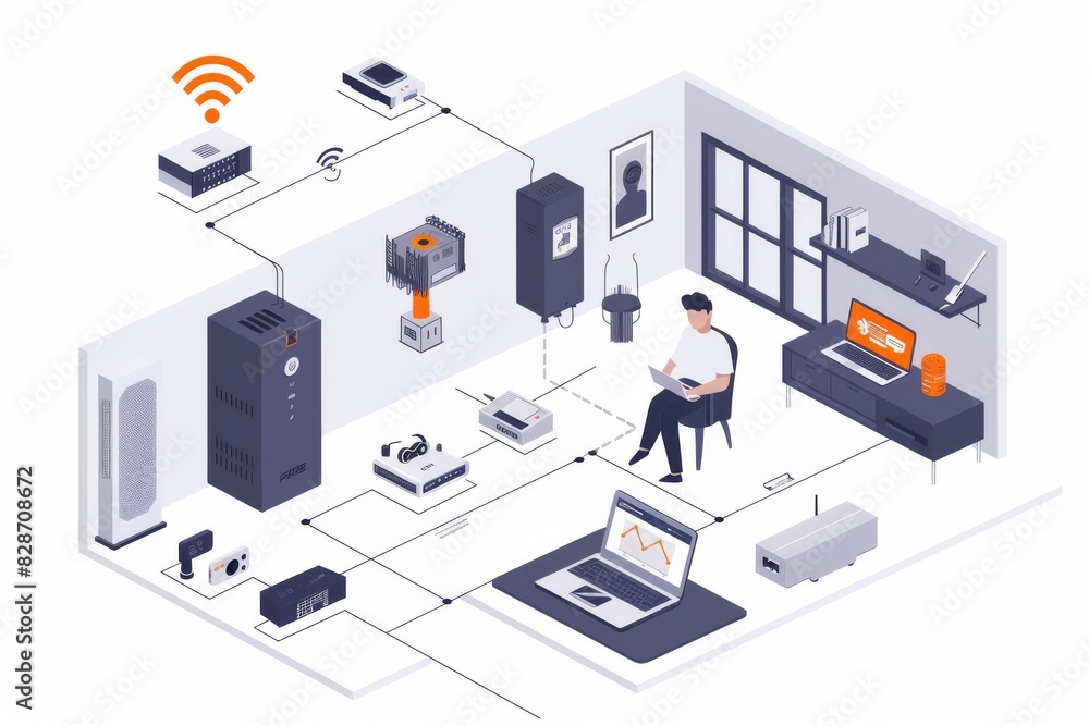 Smart home technology integrated in modern living spaces, illustrating convenience and automated device management Smart home technology integrated in modern living spaces, illustrating convenience and automated device management