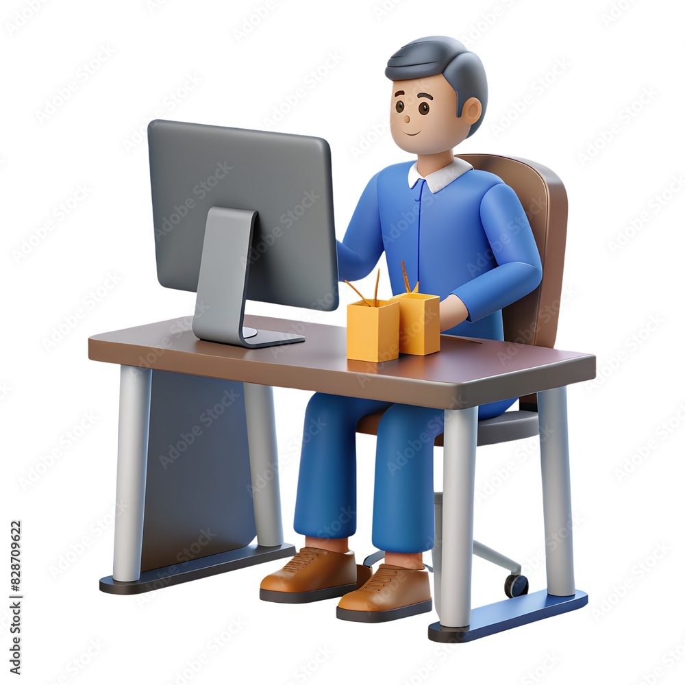 3D human image computer graphics man working in the office at the computer for web design 3D human image computer graphics man working in the office at the computer for web design