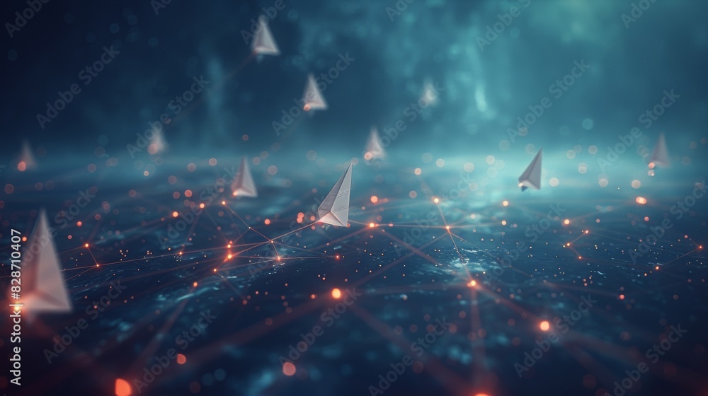modern networking concept with paper planes in a pattern against a digital network backdrop perfect for technology banner design modern networking concept with paper planes in a pattern against a digital network backdrop perfect for technology banner design