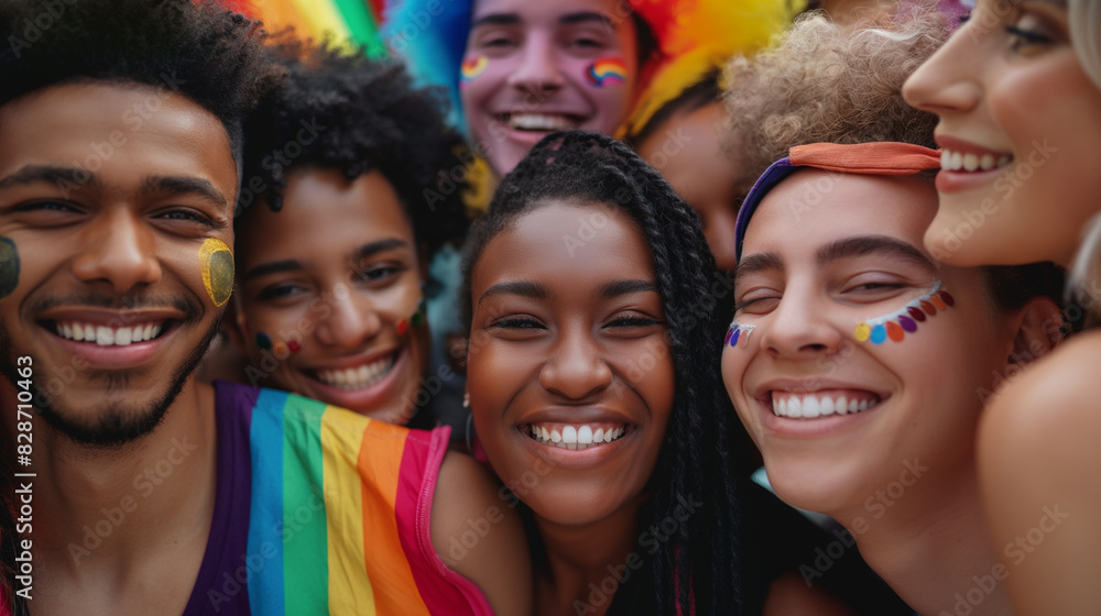 Happy friends taking selfies in the city Various young people having fun with rainbow flags LGBT with colorful gay flags Lesbian women Happy friends taking selfies in the city Various young people having fun with rainbow flags LGBT with colorful gay flags Lesbian women