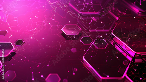 A dark pink background with a purple overlay, featuring an abstract design of hexagonal shapes and lines of similar hexagons photo