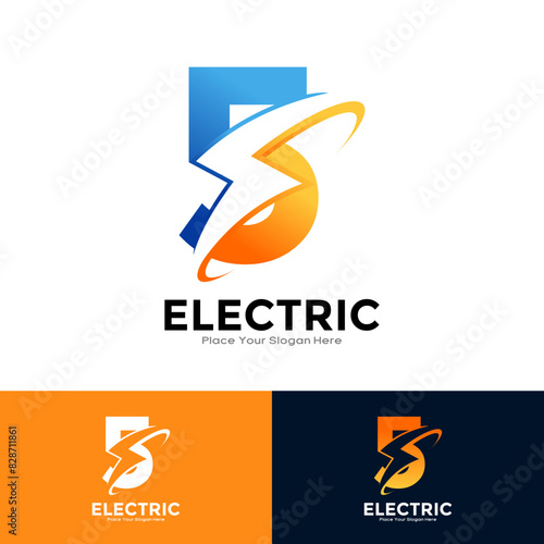 Free Download Number 5 Electric Logo vector template. Suitable for initial number Lightning Bolt,  corporate, technology, and poster illustration symbol - GFXLoad