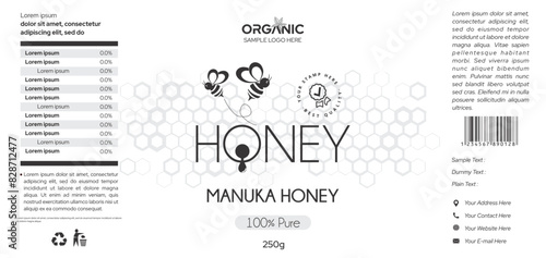 Premium Honey label design jar packaging design black and white premium quality honey label honeycomb design pure manuka honey label design template download illustration